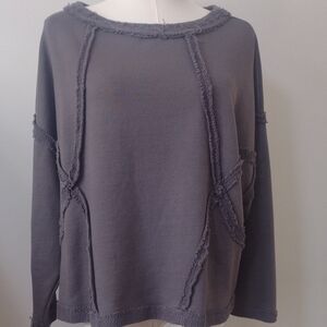Large BUCKETLIST Charcoal Raw-Trim Relaxed Pullover Oversized Grunge Raw Edge